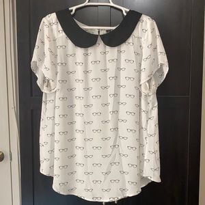 Torrid glasses print collared blouse